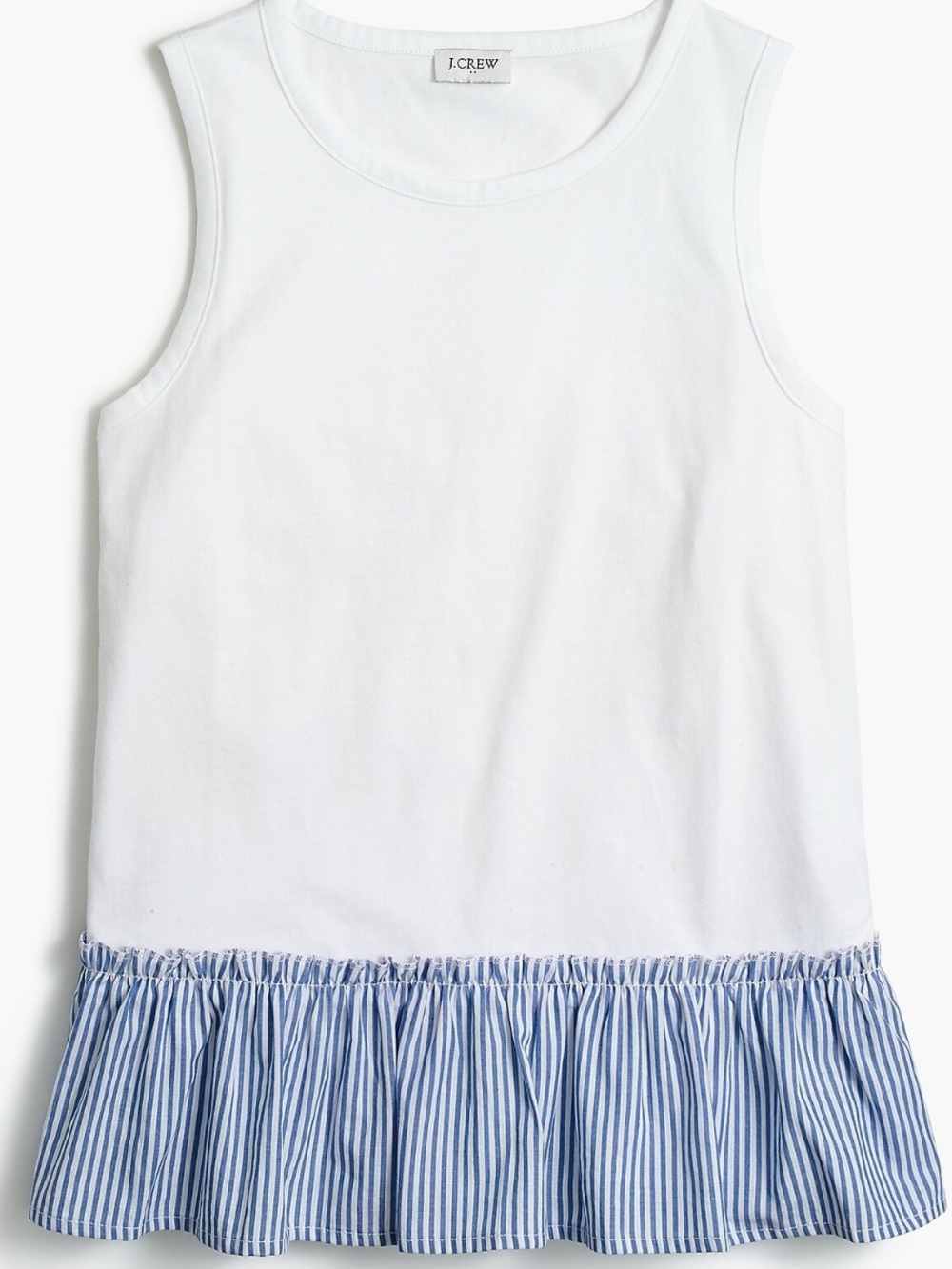 J. Crew White Tank Top with Blue Striped Ruffle Hem